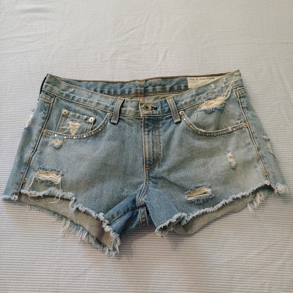 Rag and Bone Denim Shorts with Metal Studs, Sz 27 - Picture 2 of 8